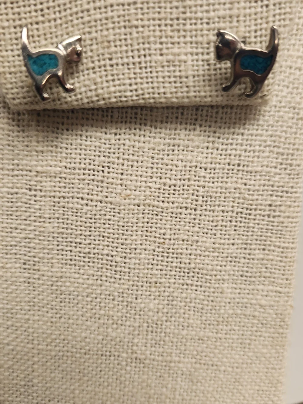 Blue Inlay Cat  Pierced Earring 3/4